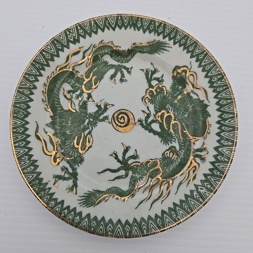 Vintage Japan Green White Gold Dragons Imari Ware‎ Dinner Plate Japanese 6"